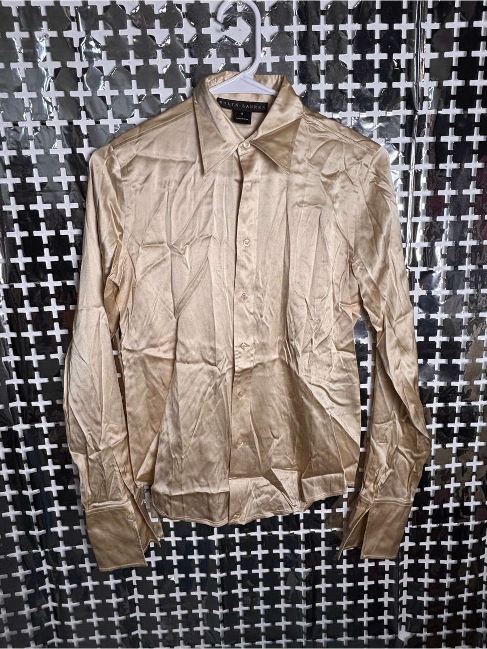 Ralph Lauren Women's Champagne Satin Button-Down Shirt